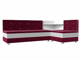 Кухонный угловой диван Милан правый (основа микровельвет бордовый, компаньон экокожа белая) - Фото предпросмотра