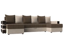 П-образный диван Венеция (основа рогожка коричневая, компаньон рогожка бежевая) - Фото предпросмотра