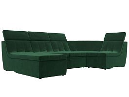 П-образный модульный диван Холидей Люкс (полностью велюр зеленый) - Фото предпросмотра