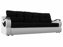 Прямой диван Меркурий еврокнижка (основа микровельвет черный, компаньон экокожа белая) - Фото предпросмотра