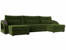 П-образный диван Канзас (полностью микровельвет зеленый) - Фото предпросмотра