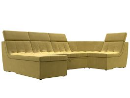 П-образный модульный диван Холидей Люкс (полностью микровельвет желтый) - Фото предпросмотра