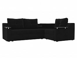 Угловой диван Тесей правый (полностью велюр черный) - Фото предпросмотра