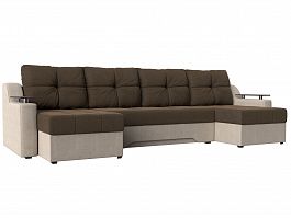 П-образный диван Сенатор (основа рогожка коричневая, компаньон рогожка бежевая) - Фото предпросмотра