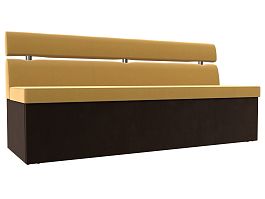 Кухонный прямой диван Классик (основа микровельвет желтый, компаньон микровельвет коричневый) - Фото предпросмотра