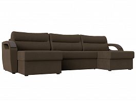 П-образный диван Форсайт (полностью рогожка коричневая) - Фото предпросмотра