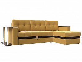 Угловой диван Атланта М правый угол (полностью микровельвет желтый, вставка микровельвет коричневый) - Фото предпросмотра