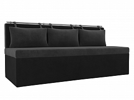 Кухонный прямой диван Метро (основа велюр серый, компаньон велюр черный) - Фото предпросмотра