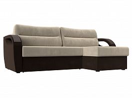 Угловой диван Форсайт правый (основа микровельвет бежевый, компаньон микровельвет коричневый) - Фото предпросмотра