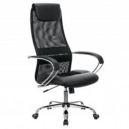 Кресло офисное BRABIX PREMIUM "Stalker EX-608 CH", хром, ткань-сетка/кожзам, черное, 532091 - Фото предпросмотра