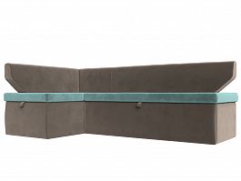 Кухонный угловой диван Омура левый (основа велюр бирюзовый, компаньон велюр коричневый) - Фото предпросмотра