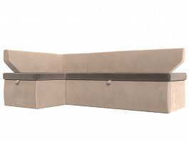 Кухонный угловой диван Омура левый (основа велюр коричневый, компаньон велюр бежевый) - Фото предпросмотра