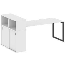 Metal System Quattro Стол письменный с шкафом-купе на О-образном м/к 40БО.РС-СШК-3.5 Т Белый/Антрацит металл 2210*1120*1098 - Фото предпросмотра