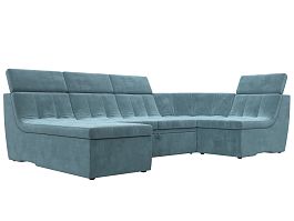 П-образный модульный диван Холидей Люкс (полностью велюр бирюзовый) - Фото предпросмотра