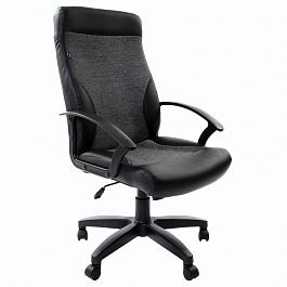 Кресло офисное BRABIX "Trust EX-535", экокожа черная, ткань серая, 531383 - Фото предпросмотра
