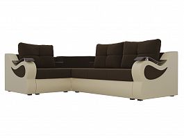 Угловой диван Митчелл левый (основа микровельвет коричневый, компаньон экокожа бежевая) - Фото предпросмотра