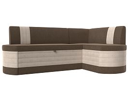 Кухонный угловой диван Токио правый (основа рогожка коричневая, компаньон рогожка бежевая) - Фото предпросмотра