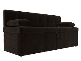Кухонный прямой диван Лео (полностью микровельвет коричневый) - Фото предпросмотра