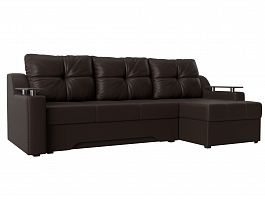 Угловой диван Сенатор правый (полностью экокожа коричневая) - Фото предпросмотра