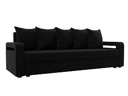 Прямой диван Гермес Лайт (полностью микровельвет черный) - Фото предпросмотра
