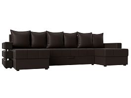 П-образный диван Венеция (полностью экокожа коричневая) - Фото предпросмотра