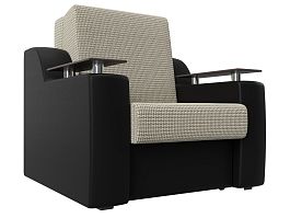 Кресло-кровать Сенатор 60 (основа рогожка корфу 02, компаньон экокожа черная) - Фото предпросмотра