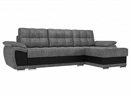 Угловой диван Нестор правый (основа рогожка серая, вставка экокожа черная) - Фото предпросмотра