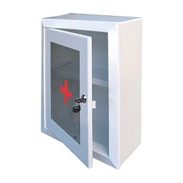 Шкафчик-аптечка металлический, навесной, 1 полка, ключевой замок, стекло, 330x280x140 мм - Фото предпросмотра
