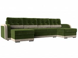 П-образный диван Марсель (основа микровельвет зеленый, компаньон микровельвет бежевый) - Фото предпросмотра
