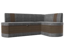 Кухонный угловой диван Токио правый (основа рогожка серая, компаньон рогожка коричневая) - Фото предпросмотра