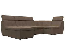 П-образный модульный диван Холидей Люкс (полностью рогожка коричневая) - Фото предпросмотра