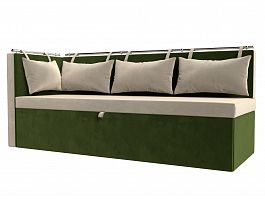 Кухонный диван Метро с углом левый (основа микровельвет бежевый, компаньон микровельвет зеленый) - Фото предпросмотра