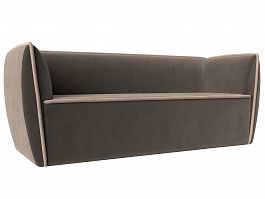 Прямой диван Бергамо 3-х местный (полностью велюр коричневый, кант велюр бежевый) - Фото предпросмотра