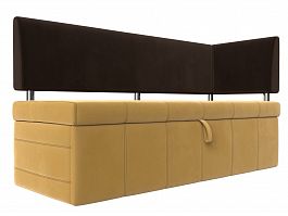 Кухонный прямой диван Стоун с углом правый (основа микровельвет желтый, компаньон микровельвет коричневый) - Фото предпросмотра