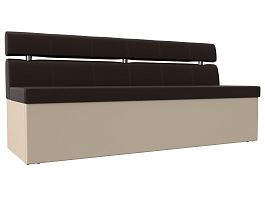 Кухонный прямой диван Классик (основа экокожа коричневая, компаньон экокожа бежевая) - Фото предпросмотра