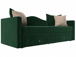 Детский прямой диван Дориан (полностью велюр зеленый, подушки велюр ЗЕЛ/беж) - Фото предпросмотра