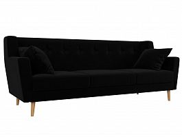 Прямой диван Брайтон 3 (полностью микровельвет черный) - Фото предпросмотра