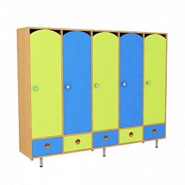 Шкафчик для одежды 5-секционный стандарт (цветной фасад) с ящиками - Фото предпросмотра