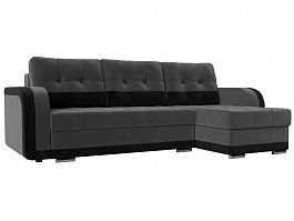 Угловой диван Марсель правый (основа велюр серый, компаньон велюр черный) - Фото предпросмотра