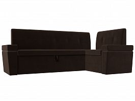 Кухонный угловой диван Деметра правый (полностью микровельвет коричневый) - Фото предпросмотра