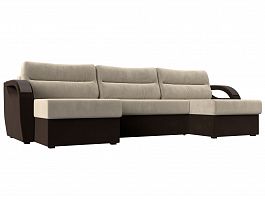 П-образный диван Форсайт (основа микровельвет бежевый, компаньон микровельвет коричневый) - Фото предпросмотра