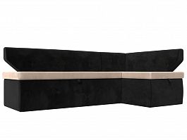 Кухонный угловой диван Омура правый (основа велюр бежевый, компаньон велюр черный) - Фото предпросмотра