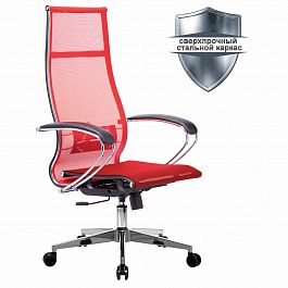 Кресло офисное МЕТТА "К-7" хром, прочная сетка, сиденье и спинка регулируемые, красное - Фото предпросмотра