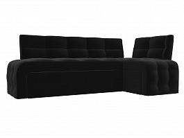 Кухонный угловой диван Люксор правый (полностью микровельвет черный) - Фото предпросмотра