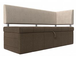 Кухонный прямой диван Стоун с углом правый (основа рогожка коричневая, компаньон рогожка бежевая) - Фото предпросмотра