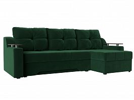 Угловой диван Сенатор правый (полностью велюр зеленый) - Фото предпросмотра