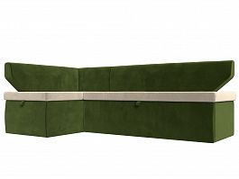 Кухонный угловой диван Омура левый (основа микровельвет бежевый, компаньон микровельвет зеленый) - Фото предпросмотра