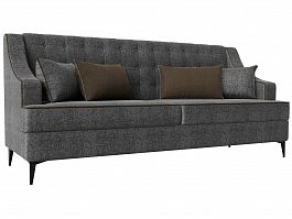 Прямой диван Марк (полностью рогожка серая, кант рогожка коричневая, подушки рогожка СЕР/КОР) - Фото предпросмотра