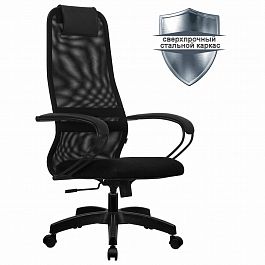 Кресло офисное МЕТТА "SU-B-8" пластик, ткань-сетка, сиденье мягкое, черное - Фото предпросмотра