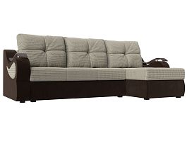 Угловой диван Меркурий правый (основа рогожка Корфу 02, компаньон микровельвет коричневый) - Фото предпросмотра